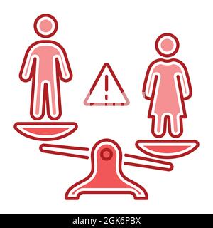 Symbol für die Farblinie zwischen Geschlechterdiskriminierung und Ungleichheit. Gewalt in der Familie. Männer schikanieren Frauen. Isoliertes Vektorelement. Gliederungspiktogramm für Webseite, Stock Vektor