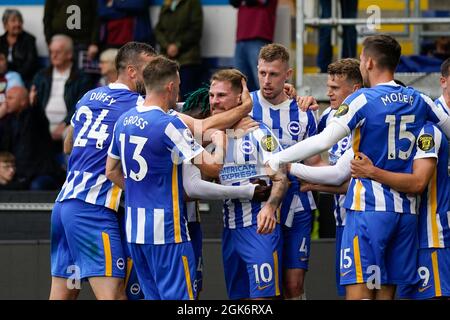 Brighton's Alexis MacAllister feiert Torreigen, um seine Seite zu vereitern 2-1 Bild von Steve Flynn/AHPIX.com, Fußball: Englisches Premier League-Spiel Burnl Stockfoto