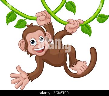 Affen Singen Auf Jungle Vines Winken Cartoon Stock Vektor