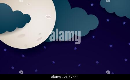 Nacht. Vektorgrafik im Papierschnitt-Stil mit Kopierraum Stock Vektor