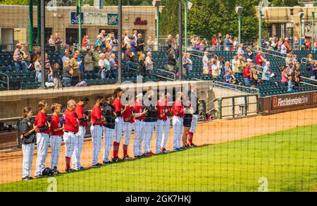 Versprechen von Allegiance vor Beginn eines amerikanischen Baseballspiels Stockfoto