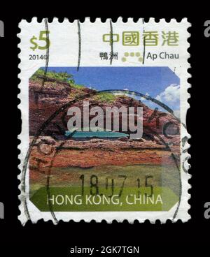 Die in HONGKONG, China, gedruckte Briefmarke zeigt das Bild des AP Chau, um 2014. Stockfoto