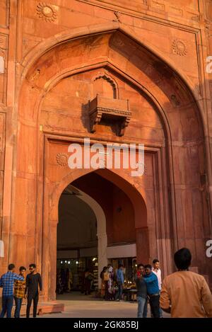 Eintritt zum Roten Fort, Alt-Delhi, Indien Stockfoto