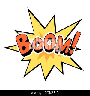 Cartoon-Explosion auf weißem Hintergrund. Text des Auslegers. Vektor-Illustration-Vorlage im Pop-Art-Stil Stock Vektor