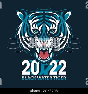 Schwarzer Wassertiger - Symbol des neuen Jahres 2022 Stock Vektor