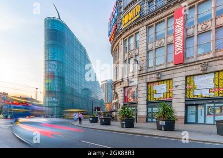 Ansicht der englischen Football Hall of Fame und der Print Works in der Corporation Street, Manchester, Lancashire, England, Großbritannien, Europa Stockfoto