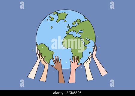 Happy Earth Day und Ökologie Konzept. Menschliche Hände halten Schutz unserer Erde Planeten speichern es machen jeden Tag Erde Vektor Illustration Stock Vektor