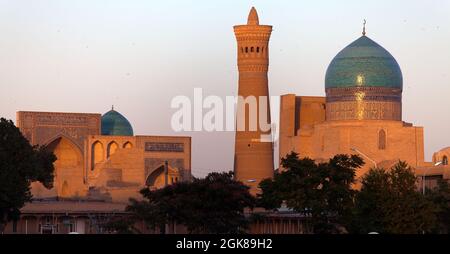 Abendansicht der Kalon Moschee und Minarett - Buchara - Usbekistan Stockfoto