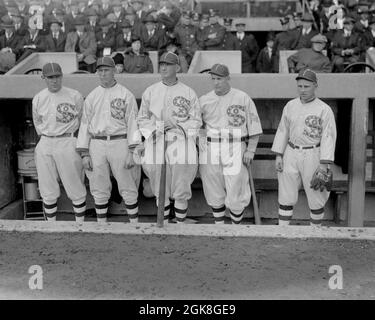 Eddie Murphy, John shano Collins, Joe Jackson, glücklich Felsch und Nemo Leibold, Chicago White Sox an 1917 World Series. Stockfoto