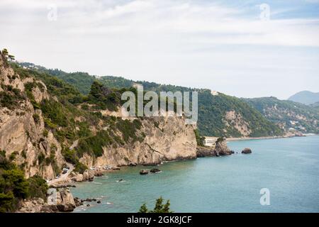Toller Blick auf den Myrtiotissa Strand auf der Insel Korfu, Griechenland Stockfoto