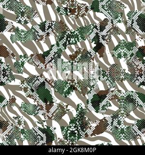 Gemischte, farbige Schlange und Zebra Hautstruktur Nahtloses Muster Stockfoto