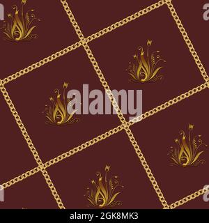 Barocke goldene Ketten und Linien mit buntem Hintergrund, kreatives Ornament-Design Stockfoto