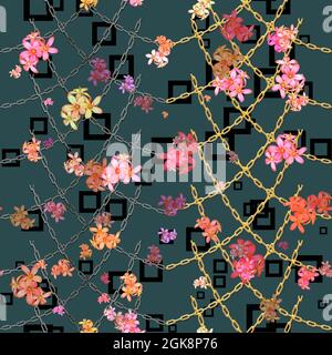 Farbiges und verkettetes, wiederholbares Blumenmuster für Schal oder Stoff oder andere Dinge Stockfoto