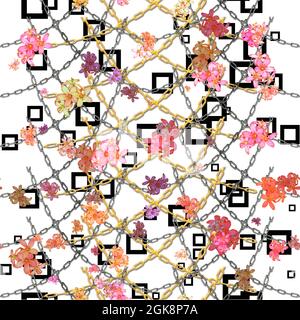 Farbiges und verkettetes, wiederholbares Blumenmuster für Schal oder Stoff oder andere Dinge Stockfoto