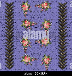Fblumen, Ornament und geometrisches Muster für Schal oder Stoffmuster Stockfoto