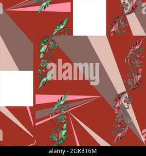 Fblumen, Ornament und geometrisches Muster für Schal oder Stoffmuster Stockfoto