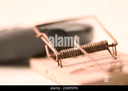 Mausefalle und Handy, Telefonservice Stockfoto