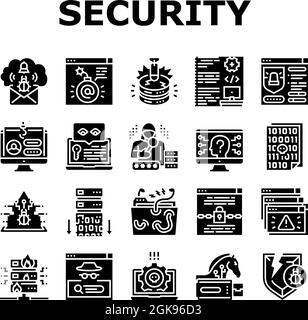 Cyber Security System Technology Icons Set Vector Stock Vektor