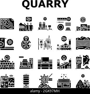 Steinbruch Bergbau Industrial Process Icons Set Vektor Stock Vektor
