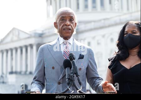 Washington, Usa. September 2021. Reverend Al Sharpton spricht im Capitol über die Gesetze zum Schutz der Stimmrechte. Kredit: SOPA Images Limited/Alamy Live Nachrichten Stockfoto