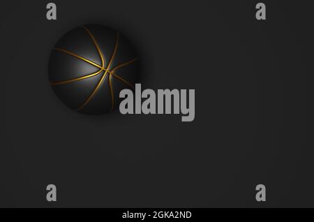 Schwarzer Basketball mit Gold auf schwarzem Hintergrund, 3D Rendering Stockfoto