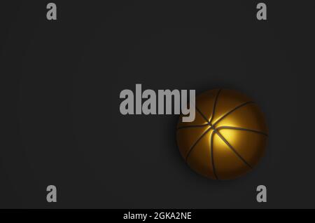 Goldener Basketball auf schwarzem Hintergrund, 3d-Rendering Stockfoto