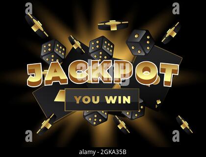 Jackpot Hintergrund mit Spielkarten, Würfel und Münze Stock Vektor