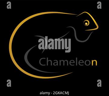Vektorbild eines Chamäleons auf schwarzem Hintergrund. Leicht editierbare Vektorgrafik mit Ebenen. Wilde Tiere. Stock Vektor