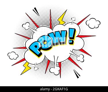 POW Comic Speech Bubble Halbton Schatten Text Ausdruck Retro Comic Stil flaches Design. Stock Vektor