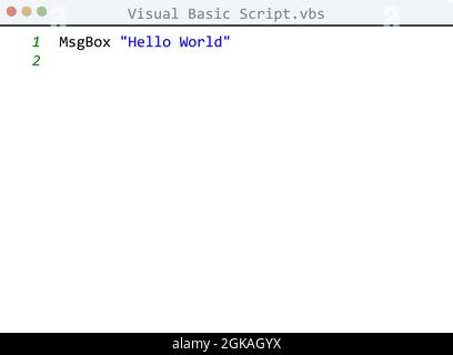 Visual Basic Script language Hello World Programmbeispiel in Editor-Fenster Illustration Stock Vektor