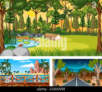 Drei verschiedene Landschaftsbilder in der Natur Stock Vektor