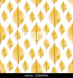 Gelbe Herbstblätter auf weißem Hintergrund. Nahtloses Muster für Tapete, Hintergrund und Textil Stockfoto
