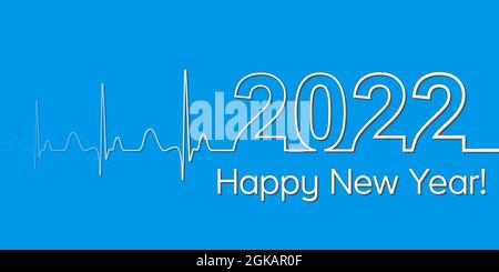 Medizinisches Weihnachtsbanner, 2022 glückliches neues Jahr, Vektor 2022 Gesundheit medizinischer Stil Welle Herzschlag, Konzept gesunder Lebensstil, 3D Effekt Schatten Stock Vektor