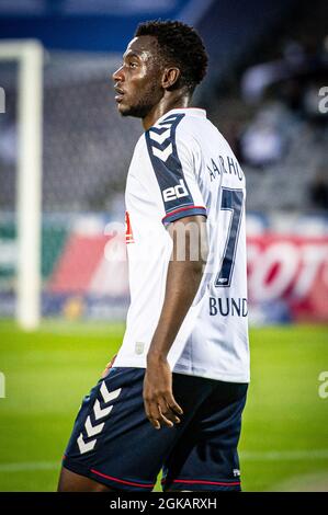 Aarhus, Dänemark. September 2021. Mustapha Bundu (7) von AGF beim 3F Superliga-Spiel zwischen Aarhus GF und Vejle Boldklub im Ceres Park in Aarhus. (Foto: Gonzales Photo - Morten Kjaer). Stockfoto