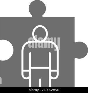 Mann in einem Puzzle, Personalmanagement, Rekrutierung und Einstellung graues Symbol. Stock Vektor