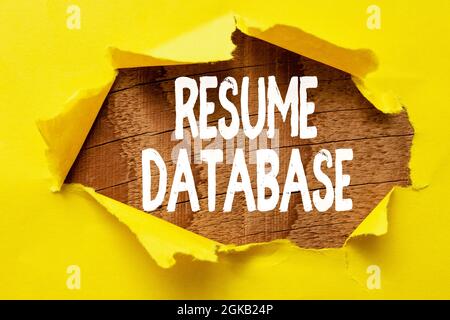Konzeptionelle Anzeige Datenbank fortsetzen. Business-Ansatz-Datenbank mit Kandidaten, die Sie nach Skillset Brainstorming Neue Ideen und Inspiration suchen können Stockfoto