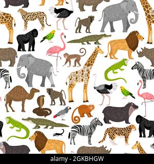 Seamless pattern with African animals and birds Stock Vektor
