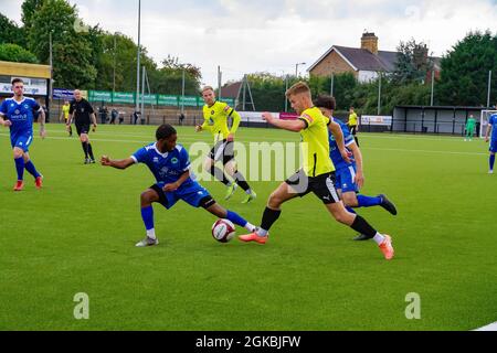 Worksop Town Football Club gegründet in 1861 Welten viertältesten Verein spielen Newport Pagnell Town in der 2021-21 FA Cup erste Qualifikationsrunde Stockfoto