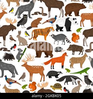 Nahtloses Muster mit Waldwildtieren auf weißem Hintergrund Stock Vektor