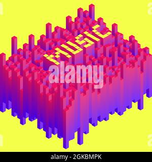 Wortmusik aus Audiopegeln-Blöcken. Bunte geometrische Muster aus Würfel mit Musik Wort. Isometrische Vektordarstellung Stock Vektor