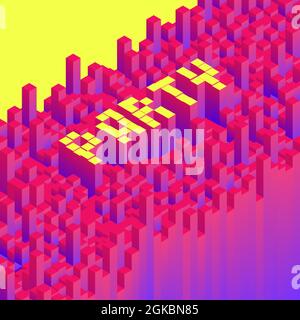 Wortparty aus Audio-Pegelblöcken. Bunte geometrische Muster aus Würfel mit Musik Wort. Isometrische Vektordarstellung Stock Vektor