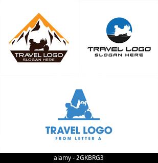 Reiseabenteuer Motorrad Berg Logo Design Stock Vektor