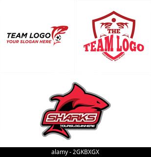 Schild-Emblem Team Sport Haifisch-Logo-Design Stock Vektor