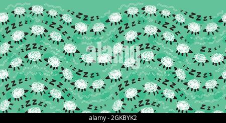 Vektor grüne Schafe zzz Zählen gewellte Streifen niedlich kritzeln horizontalen Rand Muster. Geeignet für Poster und Grafikdesign-Projekte. Stock Vektor