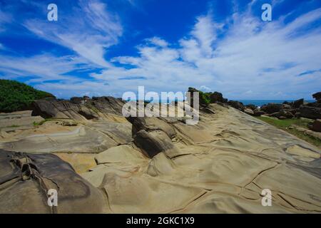 Die Erosion des Ozeans und Verwitterung. Bildet seltsame Felsen und Steine. Fugang Geopark (Xiaoyeliu), Naturstein-Skulpturenpark. Taitung County Stockfoto