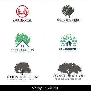 Bau Haus Gebäude Stadtbaum umweltfreundliche Logo-Design Stock Vektor