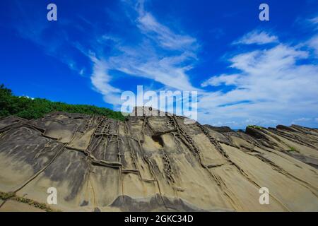 Die Erosion des Ozeans und Verwitterung. Bildet seltsame Felsen und Steine. Fugang Geopark (Xiaoyeliu), Naturstein-Skulpturenpark. Taitung County Stockfoto