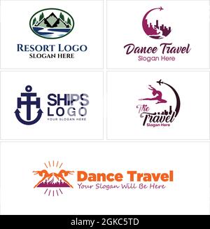 Kunst Frau Tanz Flugzeug Reise Resort Mountain River Logo Design Stock Vektor