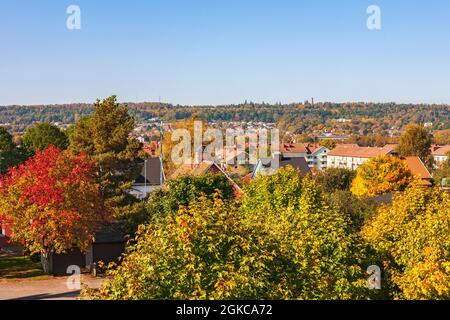 Herbstansicht in Falköping, einer kleinen schwedischen Stadt Stockfoto