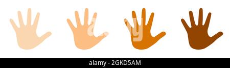 Hände von Hautfarbe einer anderen Rasse isoliert auf weißem Hintergrund. Diversity-Konzept. Vektorgrafik Stock Vektor